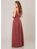 Spaghetti Straps Sangria Chiffon V Back Bridesmaid Dress